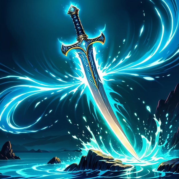 a cartoon illustration of a sword with the words  sword  on it