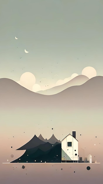 A cartoon illustration of a tent with a mountain in the background.