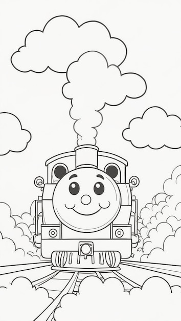 Photo a cartoon illustration of a train with smoke coming out of the top