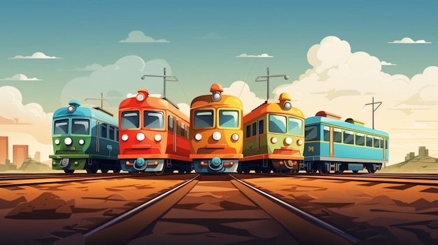 Photo a cartoon illustration of a train with a train in the background