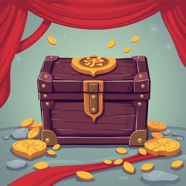 Photo a cartoon illustration of a treasure chest with gold coins around it