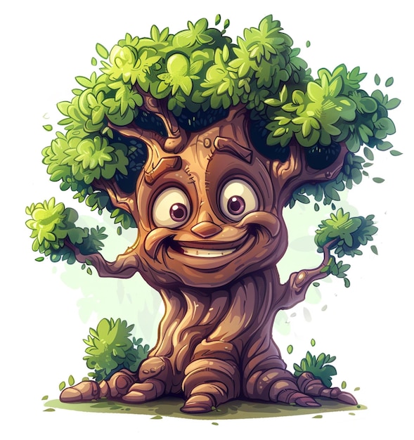 Photo a cartoon illustration of a tree with a face and a smile