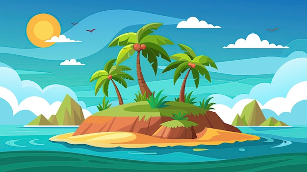 Photo a cartoon illustration of a tropical island with palm trees and a beach with a beach scene