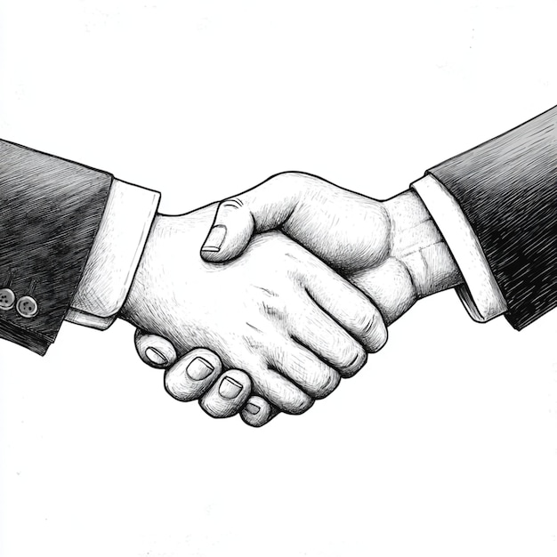 Photo cartoon illustration of two hands shaking in a friendly gesture