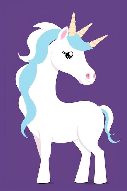 Photo a cartoon illustration of a unicorn with the blue and purple background