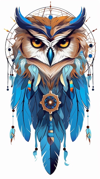 cartoon illustration Wild tribal owl collection on white background