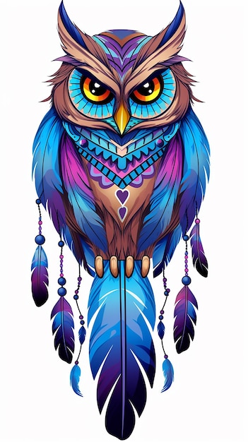 cartoon illustration Wild tribal owl collection on white background