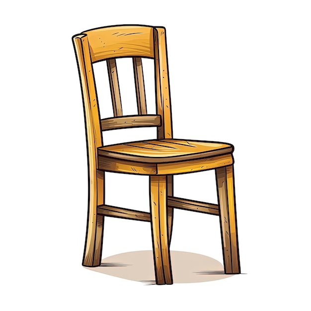 Photo a cartoon illustration of a wooden chair on a white background in the style of dark yellow and ligh