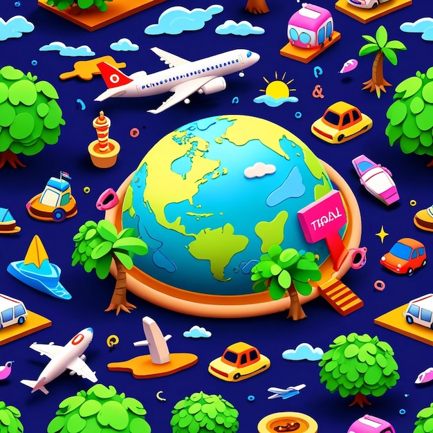 Photo a cartoon illustration of a world with many planes and the word quot love quot on it