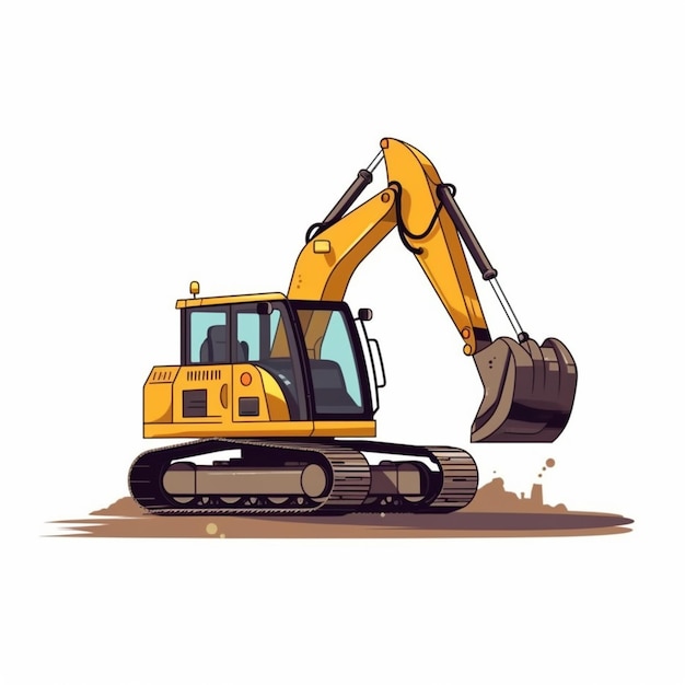 a cartoon illustration of a yellow excavator digging dirt generative ai