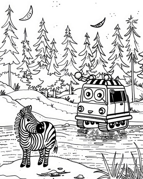 Photo a cartoon illustration of a zebra and a zebra in a forest