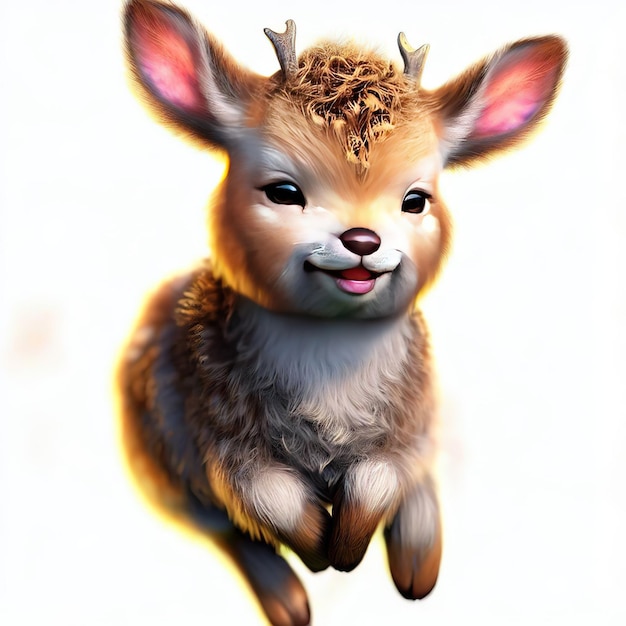 A cartoon image of a baby deer with pink lips and a pink tongue.