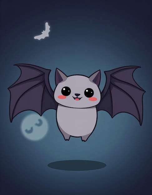 Photo a cartoon image of a bat with a bird flying in the background