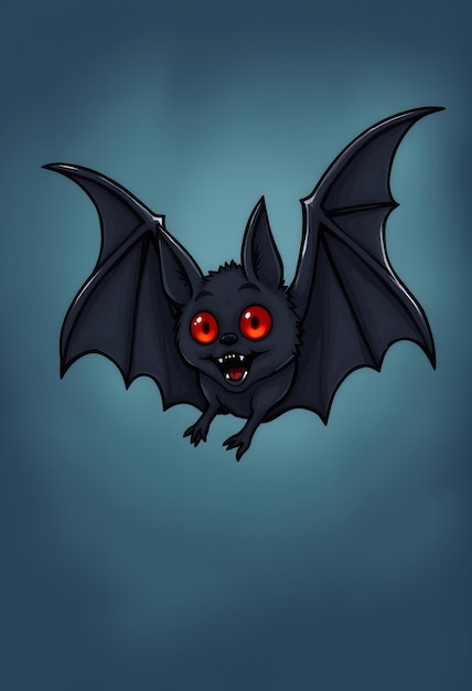 a cartoon image of a bat with red eyes