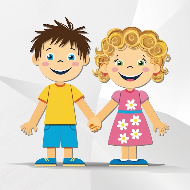 Photo a cartoon image of a boy and girl holding hands