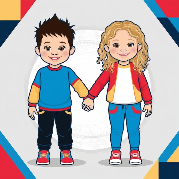 Photo a cartoon image of a boy and girl holding hands