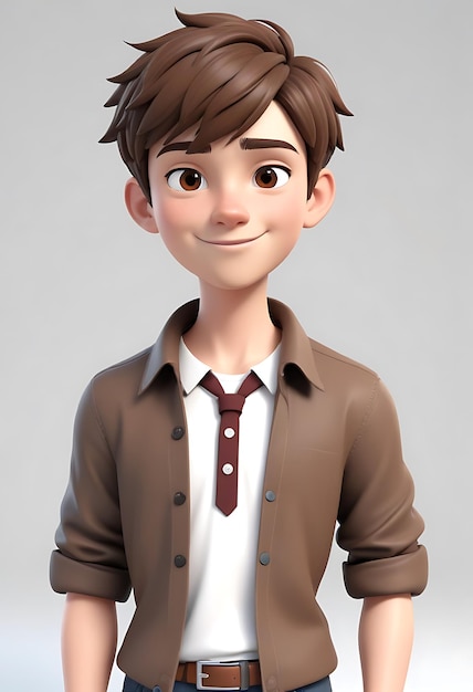 a cartoon image of a boy with a brown shirt and tie