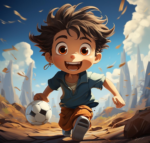 a cartoon image of a boy with a soccer ball and the word quot soccer quot