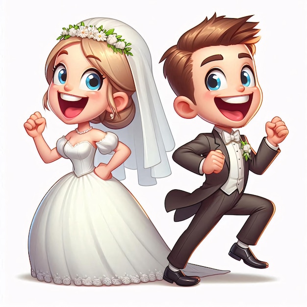 Photo a cartoon image of a bride and groom with the words  bride  on the bottom