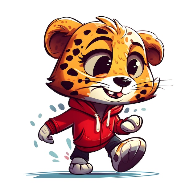 A cartoon image of a cheetah wearing a red jacket and a hoodie that says'i'm a big cat '