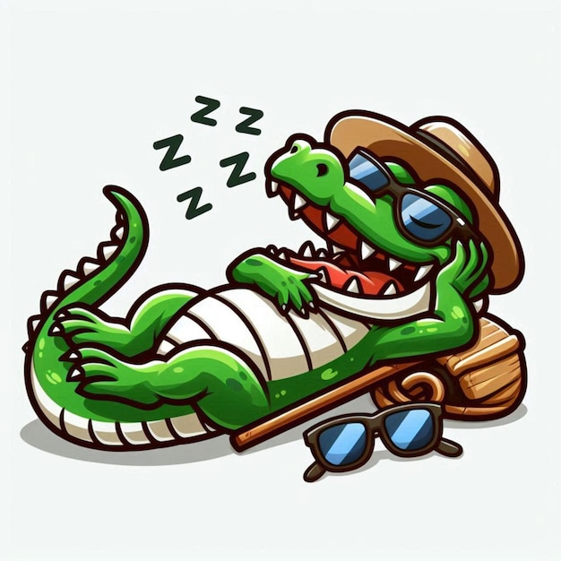 Photo a cartoon image of a crocodile sleeping with a hat on his head