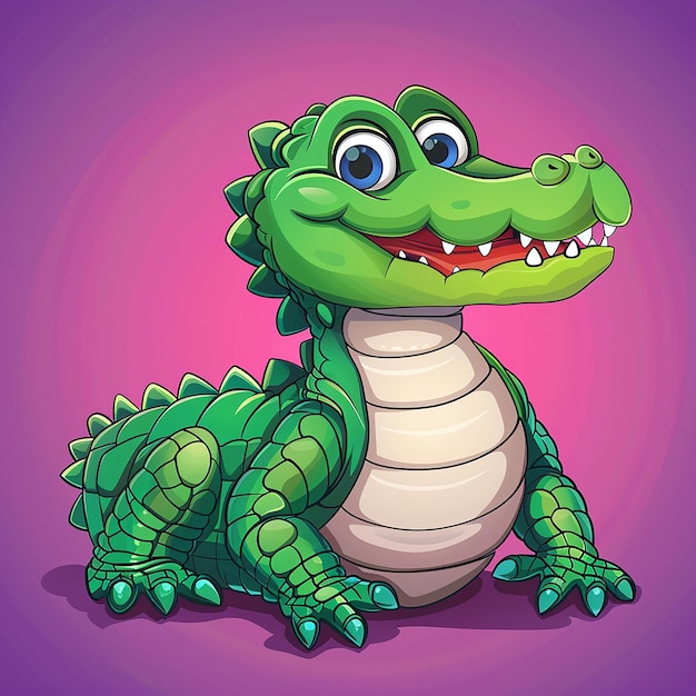 a cartoon image of a crocodile with a mouth open and a green background