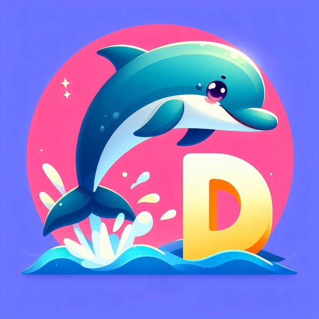 Photo a cartoon image of a dolphin with the letter d on it