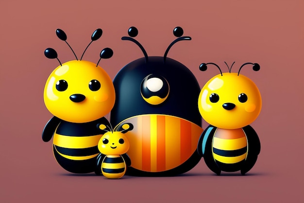 A cartoon image of a family of three and a bug with the word bee on it