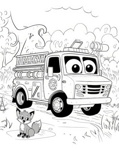 Photo a cartoon image of a fire truck with a cartoon face on it