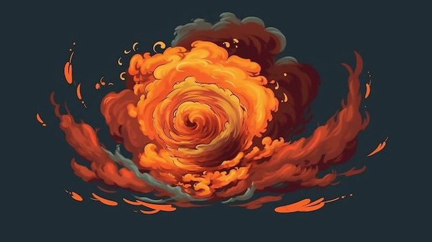 A cartoon image of a fireball with orange smoke and the words fireball on it.