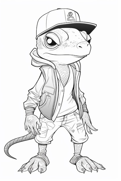 A cartoon image of a gecko wearing a hat and a jacket.