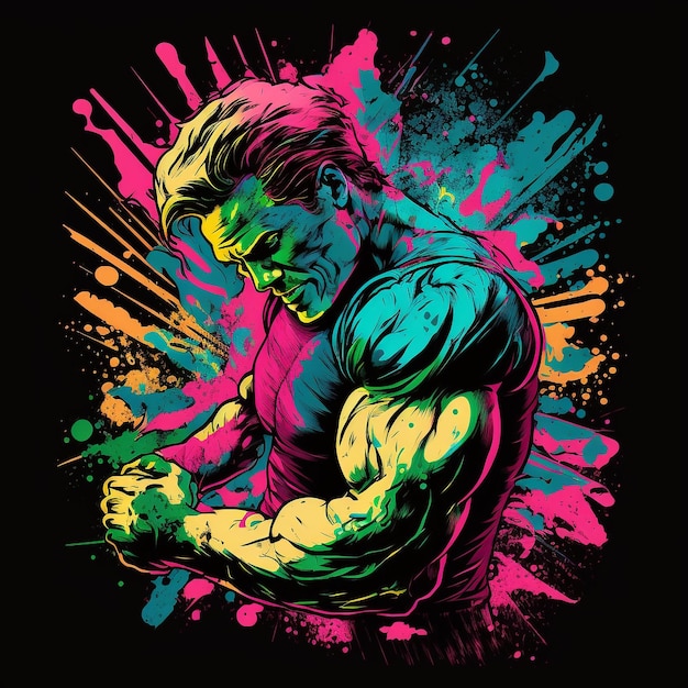 A cartoon image of a hulk with a green and red paint splatter on it.