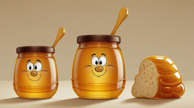 Photo a cartoon image of jars of peanut butter and a peanut butter jar with a face on it