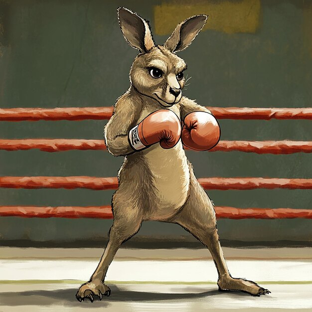 Photo cartoon image of a kangaroo dressed as a boxer