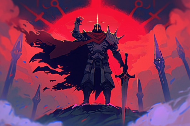 A cartoon image of a knight with a red cape and a red cape.