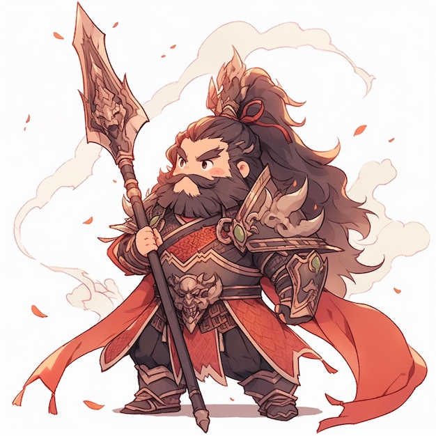 a cartoon image of a man with a long beard and a sword generative ai