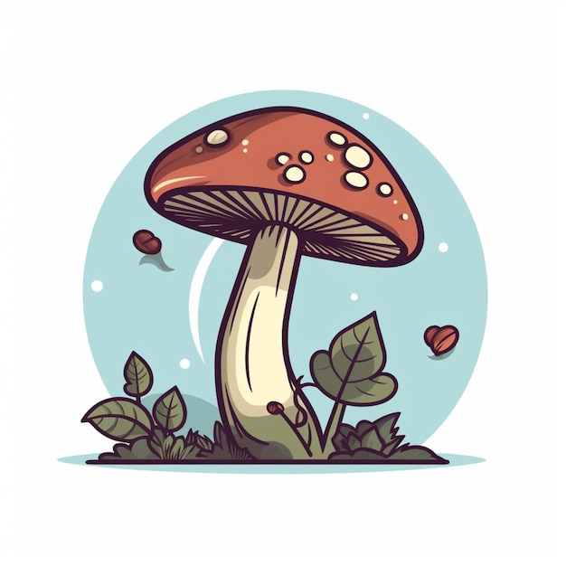 A cartoon image of a mushroom with a blue circle in the background.