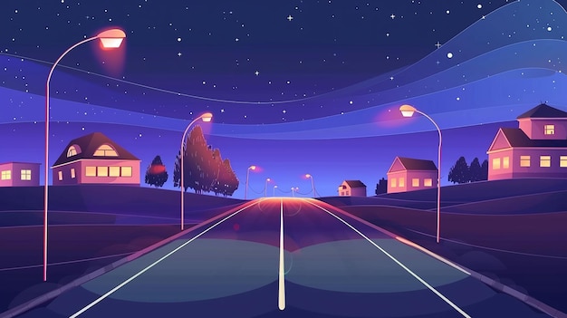 Photo cartoon image of night road