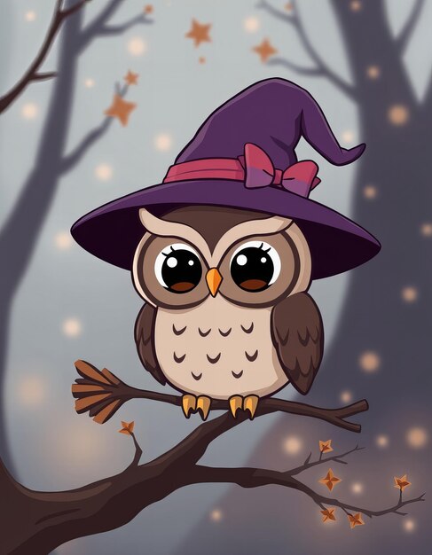 a cartoon image of an owl with a purple hat on