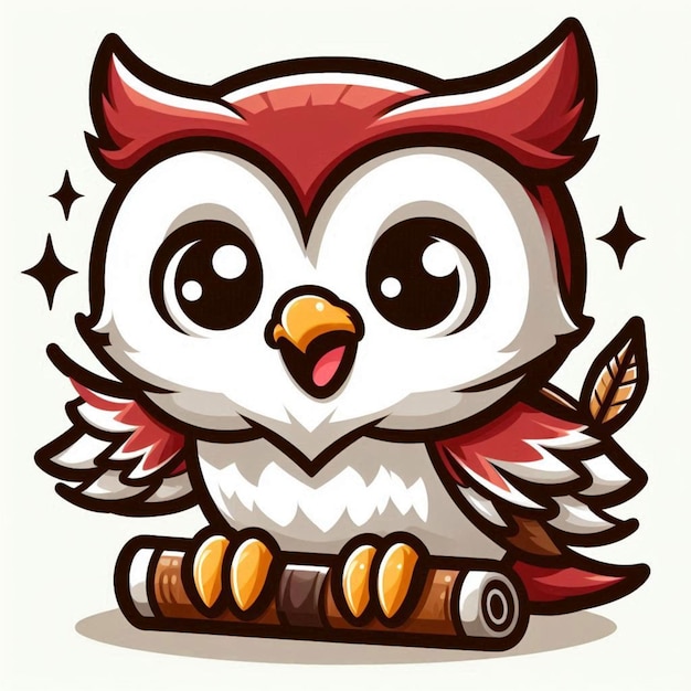 Photo a cartoon image of an owl with wings and a ring of gold stars