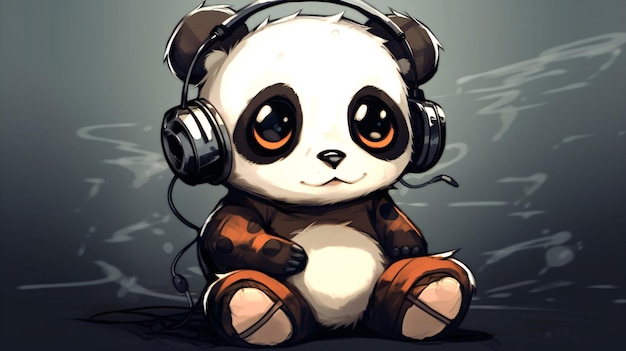 a cartoon image of a panda with headphones around its neck