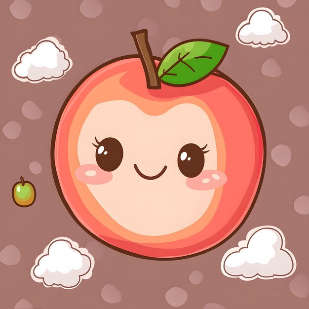 Photo a cartoon image of a peach with a green leaf on it