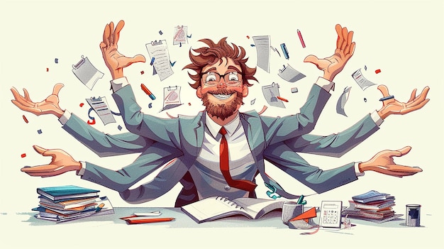 A Cartoon Image of a Relaxed and Organized Accountant