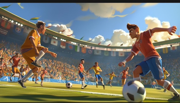 Photo a cartoon image of a soccer game with the word soccer on the bottom