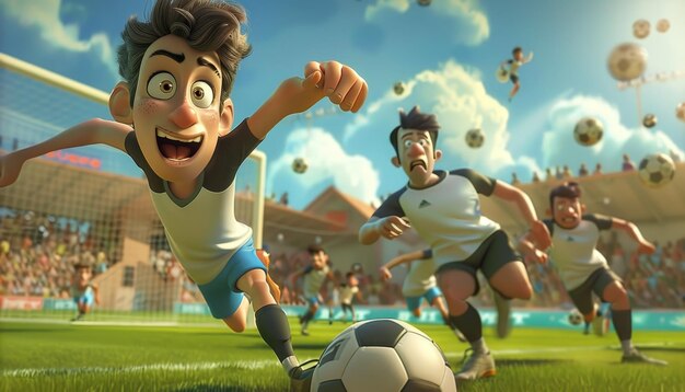 Photo a cartoon image of a soccer player with a soccer ball in the background