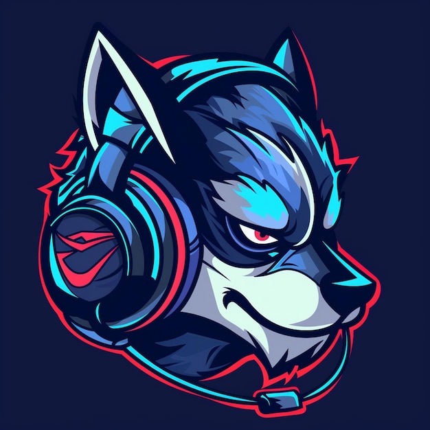 Photo a cartoon image of a wolf wearing headphones