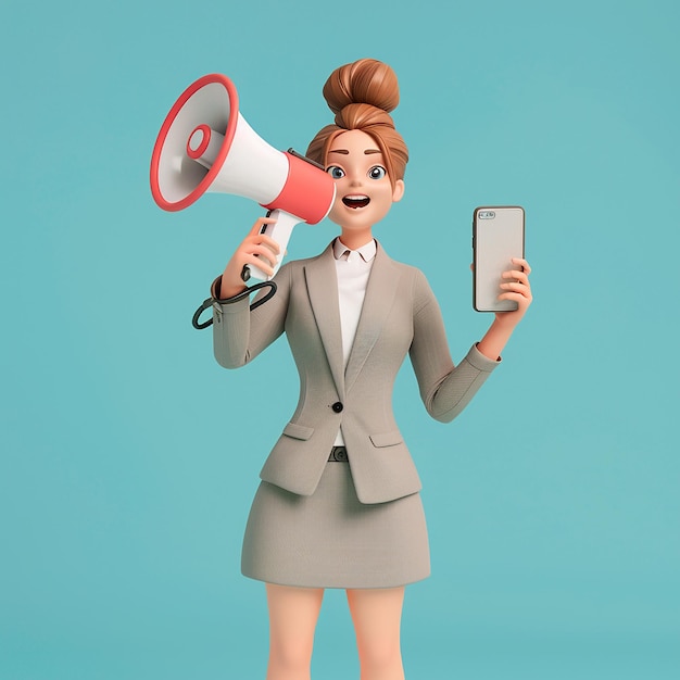 a cartoon image of a woman holding a megaphone with a megaphone in the background