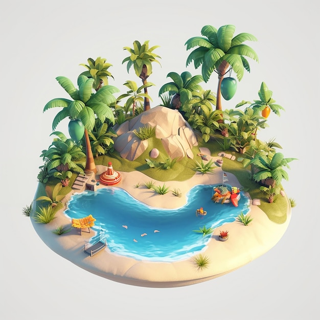 A cartoon island palm trees