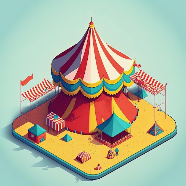 Cartoon isometric ciscus tent amusement park Generative AI