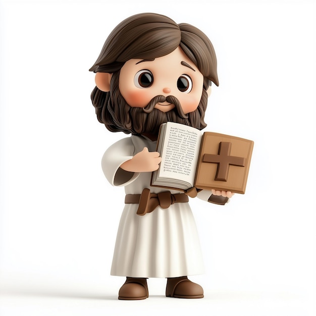 Cartoon Jesus Holding a Book Jesus 3D character